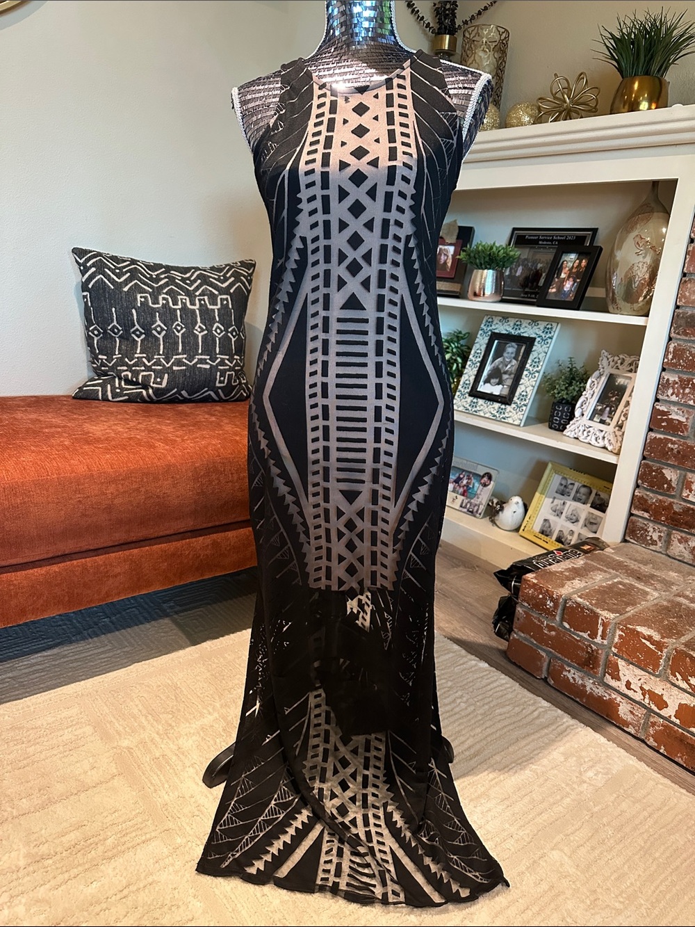 Mossimo Supply Co. Black & Beige Geometric Maxi Dress